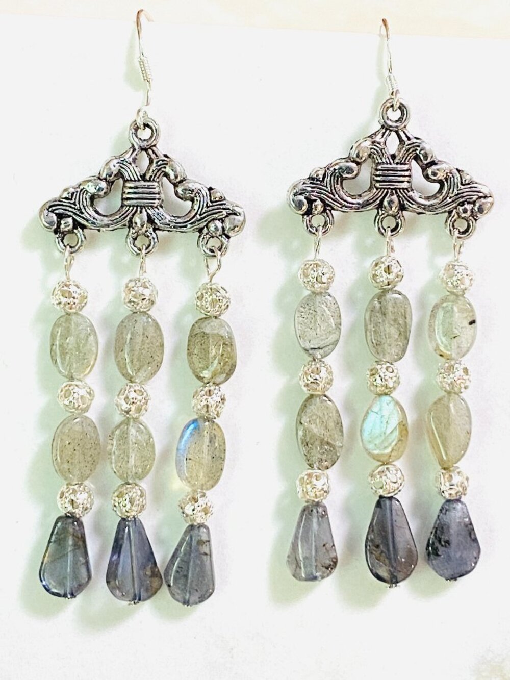 2/$20, Labradorite & Iolite Chandelier Earrings, Gemstone & Sterling Silver Hook